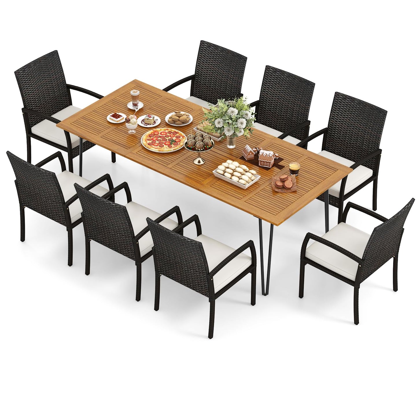 Tangkula 9 Pieces Outdoor Patio Dining Set - HW72245+2*HW70830-4