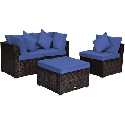 Tangkula Patio Rattan Sofa Set, Outdoor Wicker Sectional Furniture Set - HW63754+