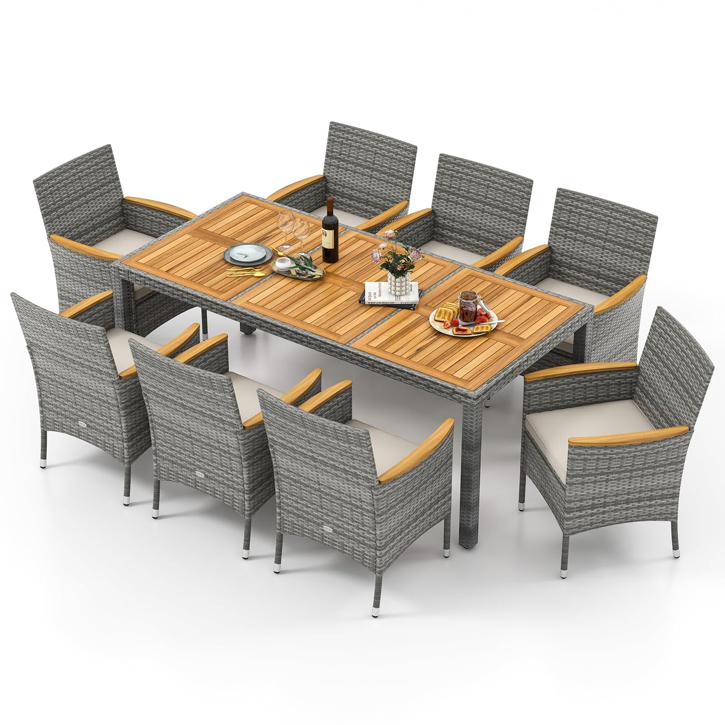 Tangkula 9 Pieces Patio PE Wicker Dining Set - HW73183NY+