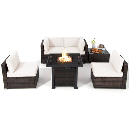 Tangkula 6 Piece Patio Wicker Conversation Set, Outdoor Rattan Sofa Set - NP10618CF+HW68691BDK+