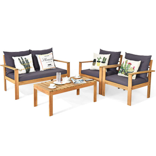 Tangkula Outdoor Conversation Sofa and Table Set with Water Resistant Cushions - HW64146+