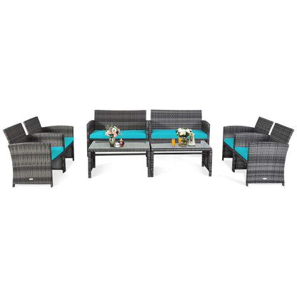 Tangkula 4/8 PCS Wicker Patio Conversation Set, Outdoor Rattan Sofas with Table Set - HW63238WH