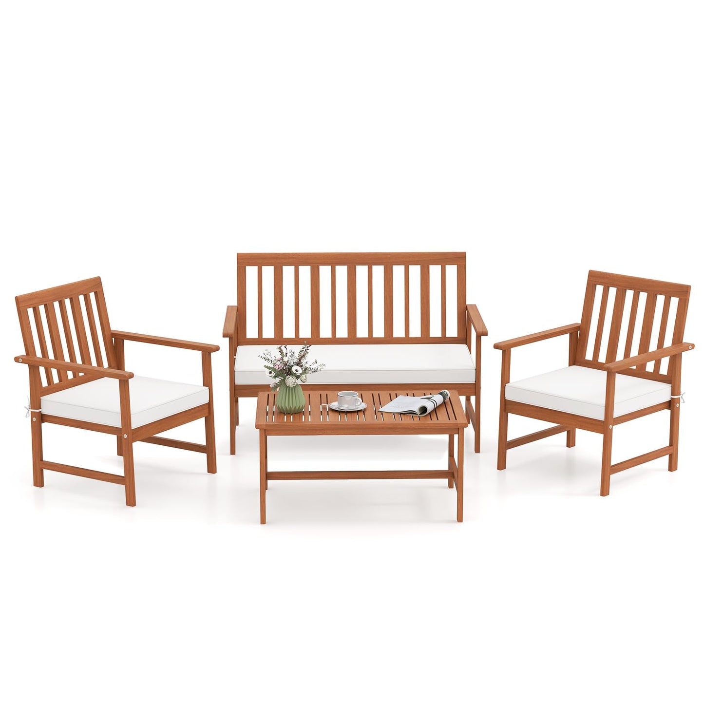 Tangkula 4/8-Piece Acacia Wood Patio Conversation Set - 2*HW73087WH