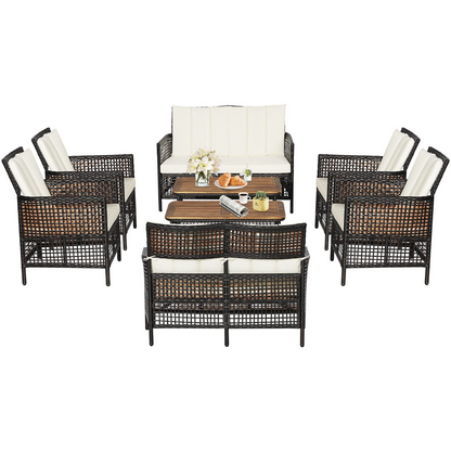 Tangkula Outdoor PE Wicker Conversation Set with 2-Tier Coffee Table - HW70242WH+