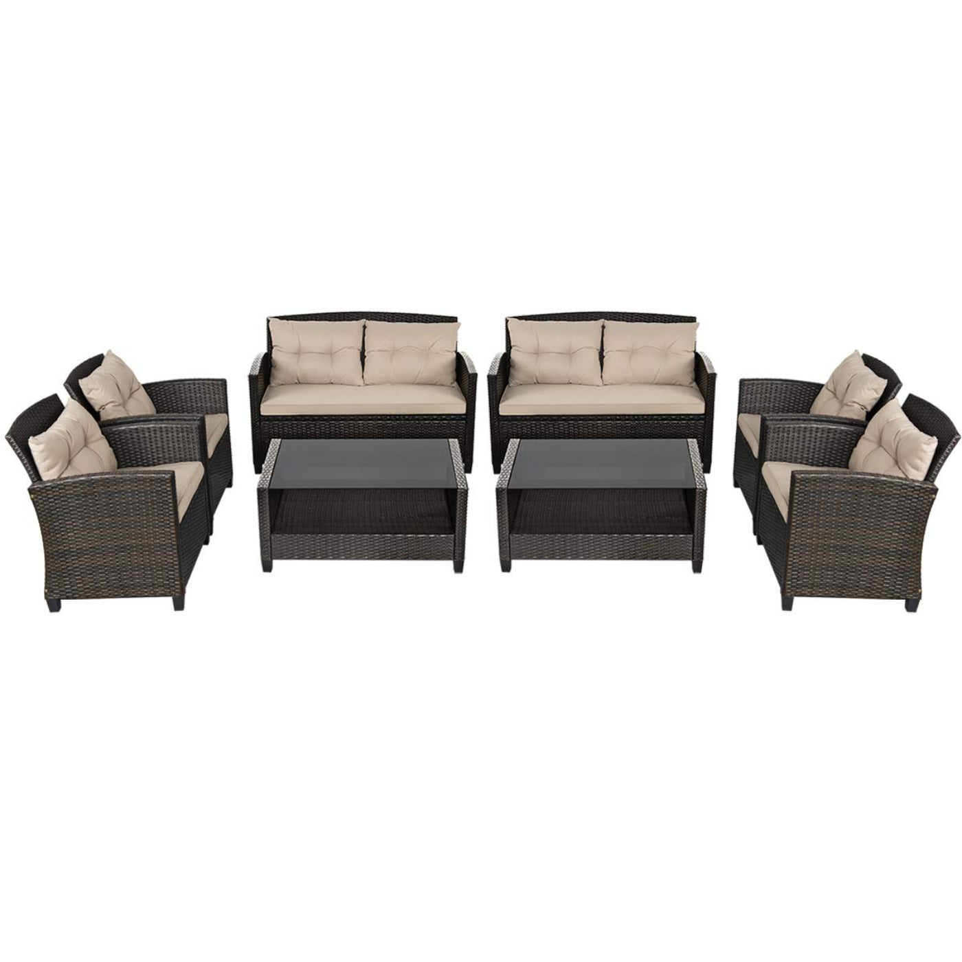 Tangkula 4-Piece Patio Furniture Set, Rattan Wicker Chair Set with 1 Loveseat, 2 Single Sofas - HW63217+