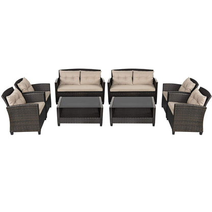 Tangkula 4-Piece Patio Furniture Set, Rattan Wicker Chair Set with 1 Loveseat, 2 Single Sofas - HW63217+