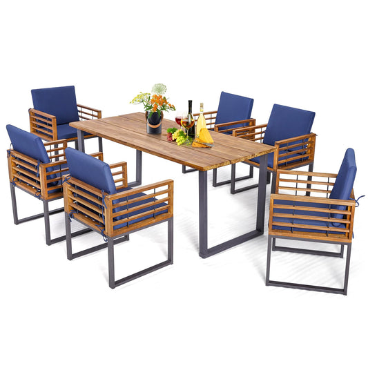 Tangkula 7 Piece Patio Dining Set, Acacia Wood Dining Chair & Table Set - HW70983NY+