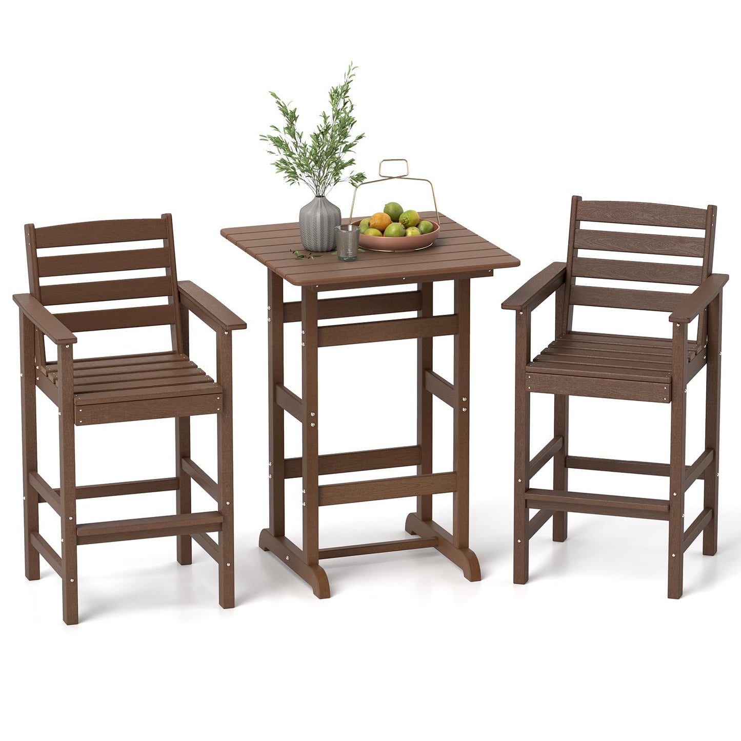 Tangkula 3-Piece Patio HDPE Bar Set - NP12060DK+NP12059DK