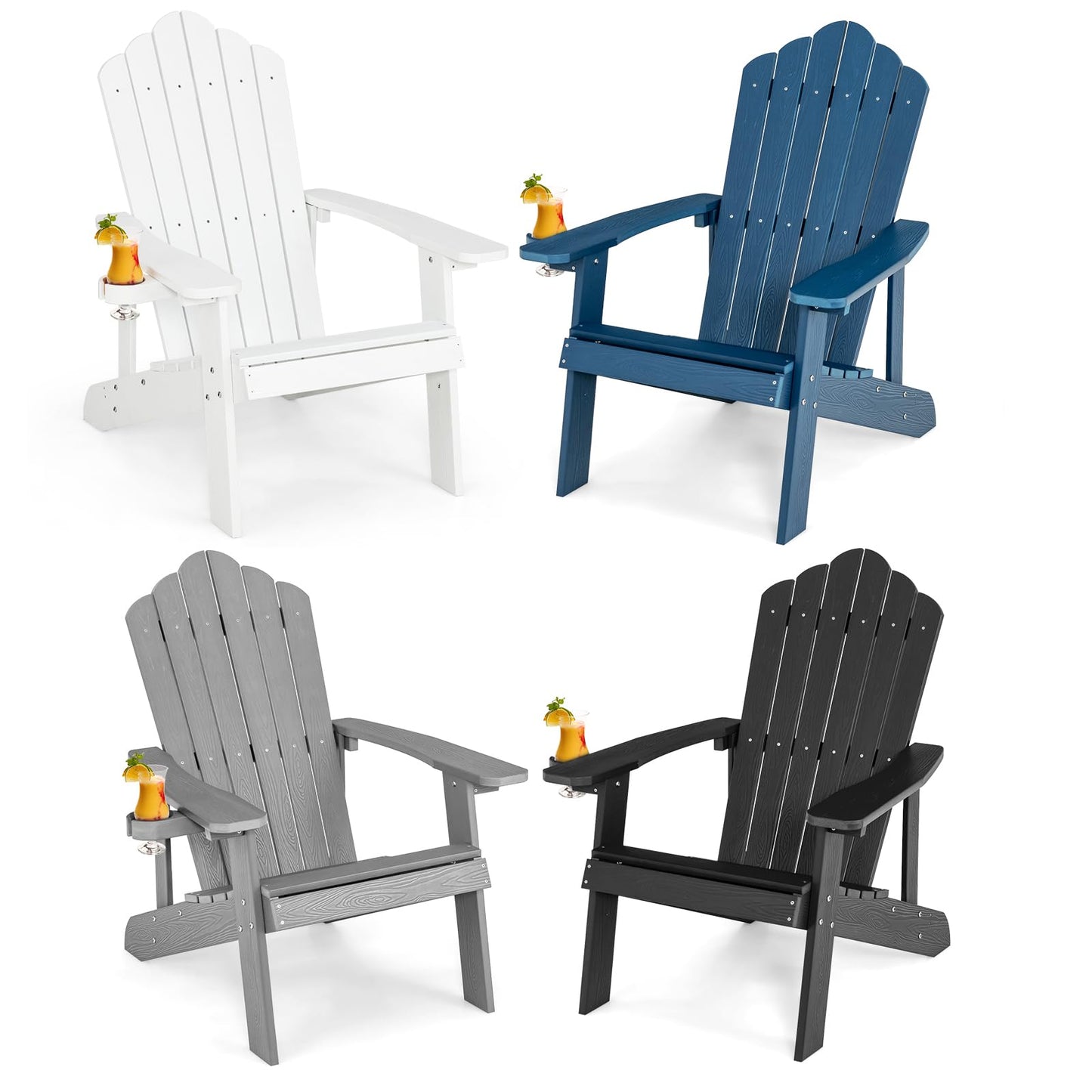 Tangkula Oversized Adirondack Chair, Patio Lounge Chairs w/Adjustable Cup Holder - NP10983BK