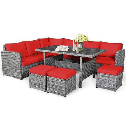 Tangkula 7 Pieces Patio Furniture Set, Outdoor Sectional Rattan Sofa Set with Cushions - HW67190BK+