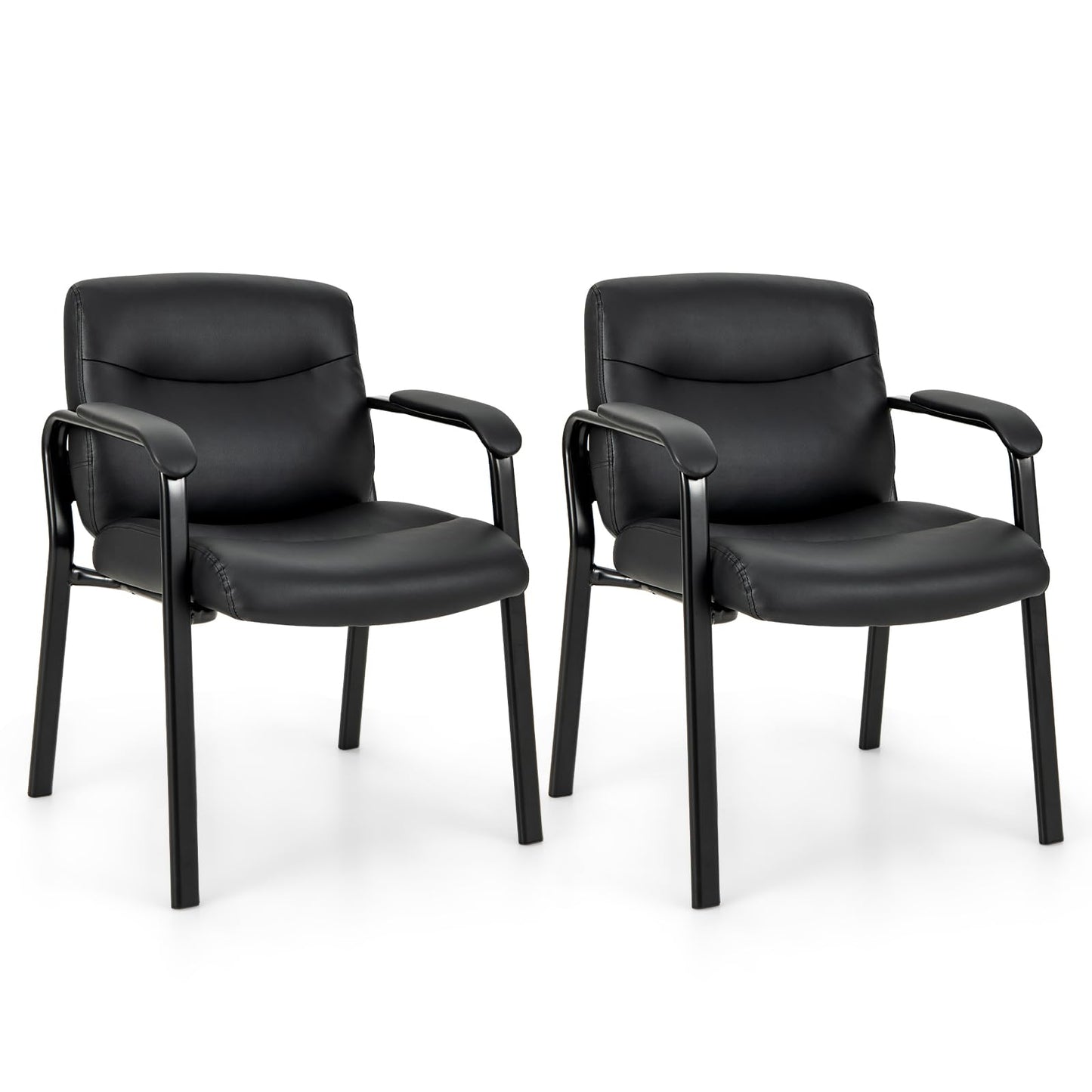 Tangkula Waiting Room Chairs, Upholstered PU Leather Conference Room Chairs with Padded Armrests, Black - CB10598DK-2