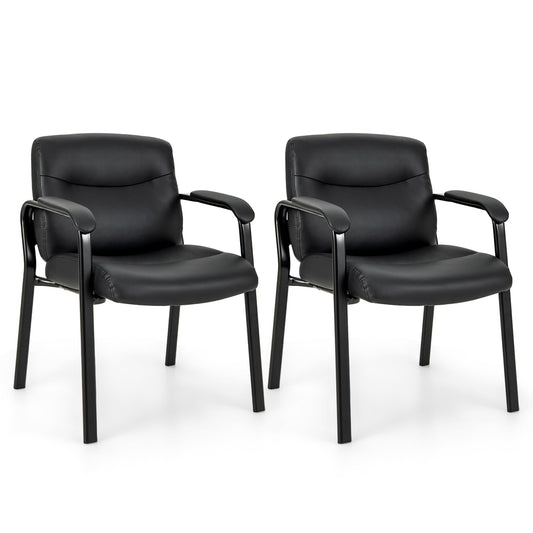 Tangkula Waiting Room Chairs, Upholstered PU Leather Conference Room Chairs with Padded Armrests, Black - CB10598DK-2