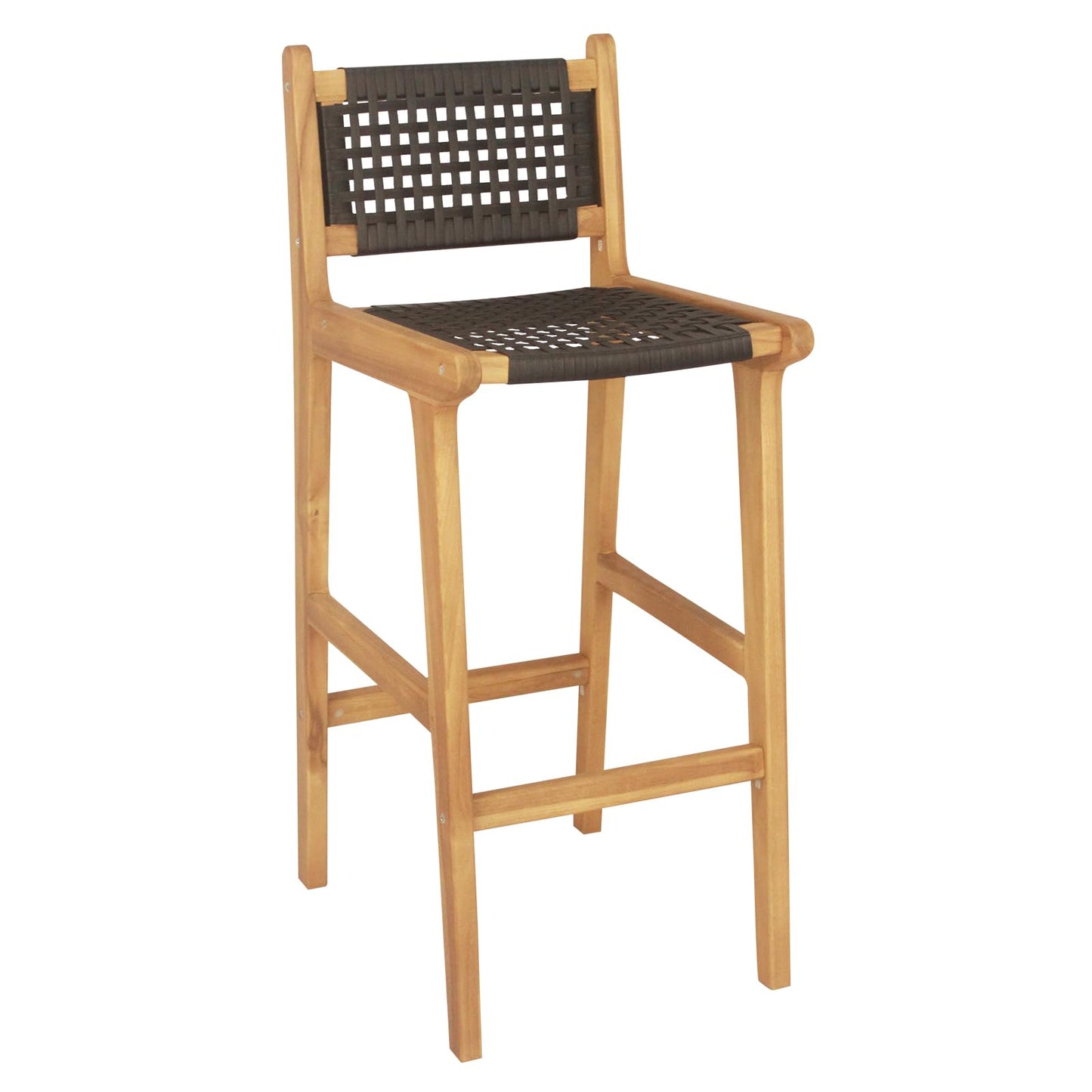 Tangkula Teak Wood Bar Chair, 30” Rattan Bar Stool with Backrest & Footrest - JV11897