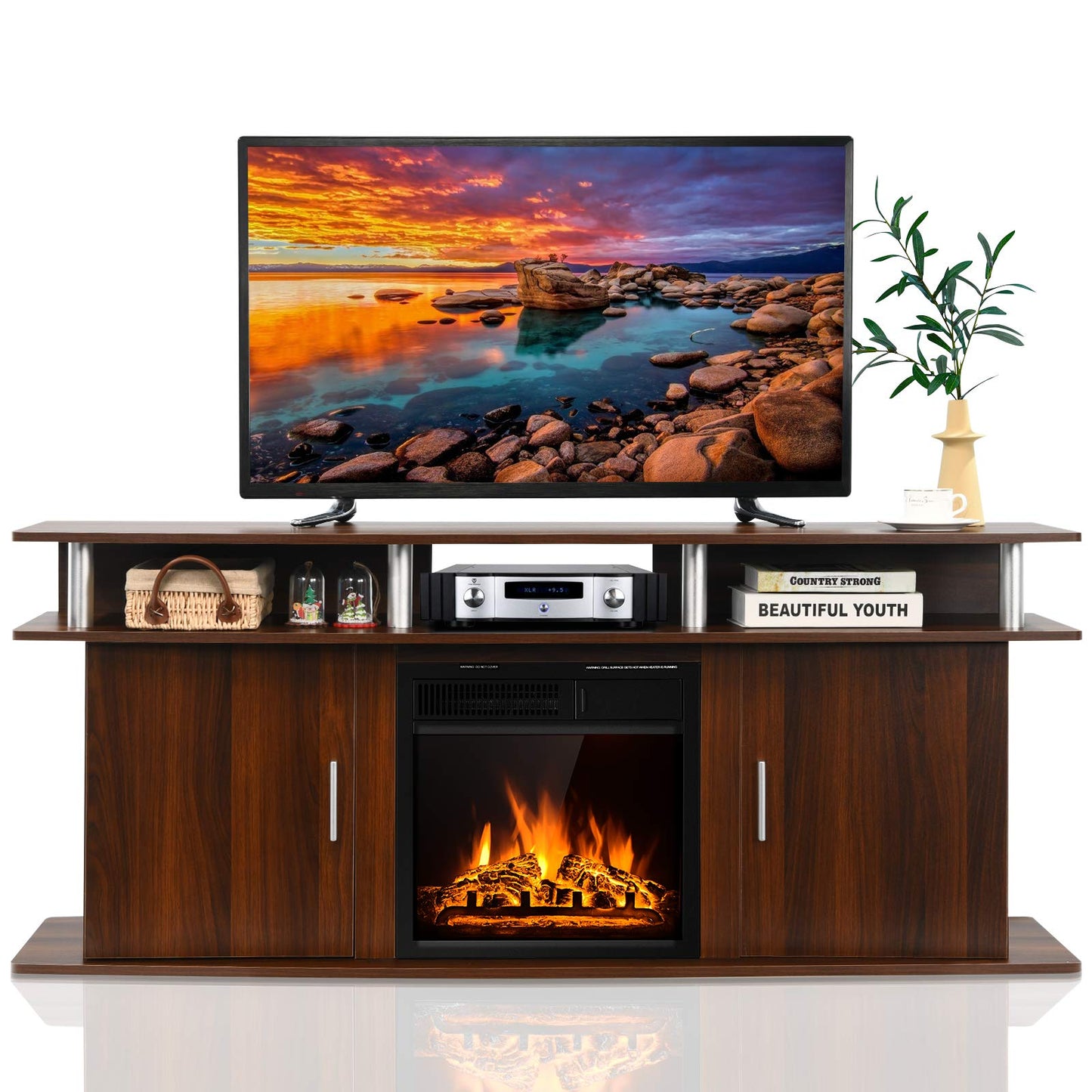 Tangkula Fireplace TV Stand, Living Room Media Console Table - HW66558CF+EP24789