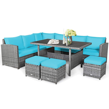 Tangkula 7 Pieces Patio Furniture Set, Outdoor Sectional Rattan Sofa Set with Cushions - HW67190BK+