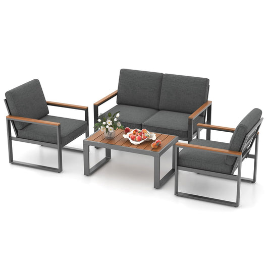 Tangkula 4/8 Piece Patio Aluminum Furniture Set(Gray) - NP11997GR+