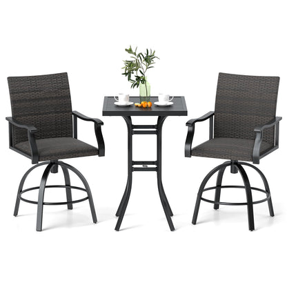 Tangkula 3 Pieces Wicker Patio Swivel Bar Set - NP12166DK+