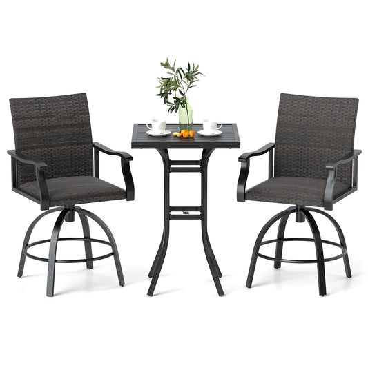 Tangkula 3 Pieces Wicker Patio Swivel Bar Set - NP12166DK+