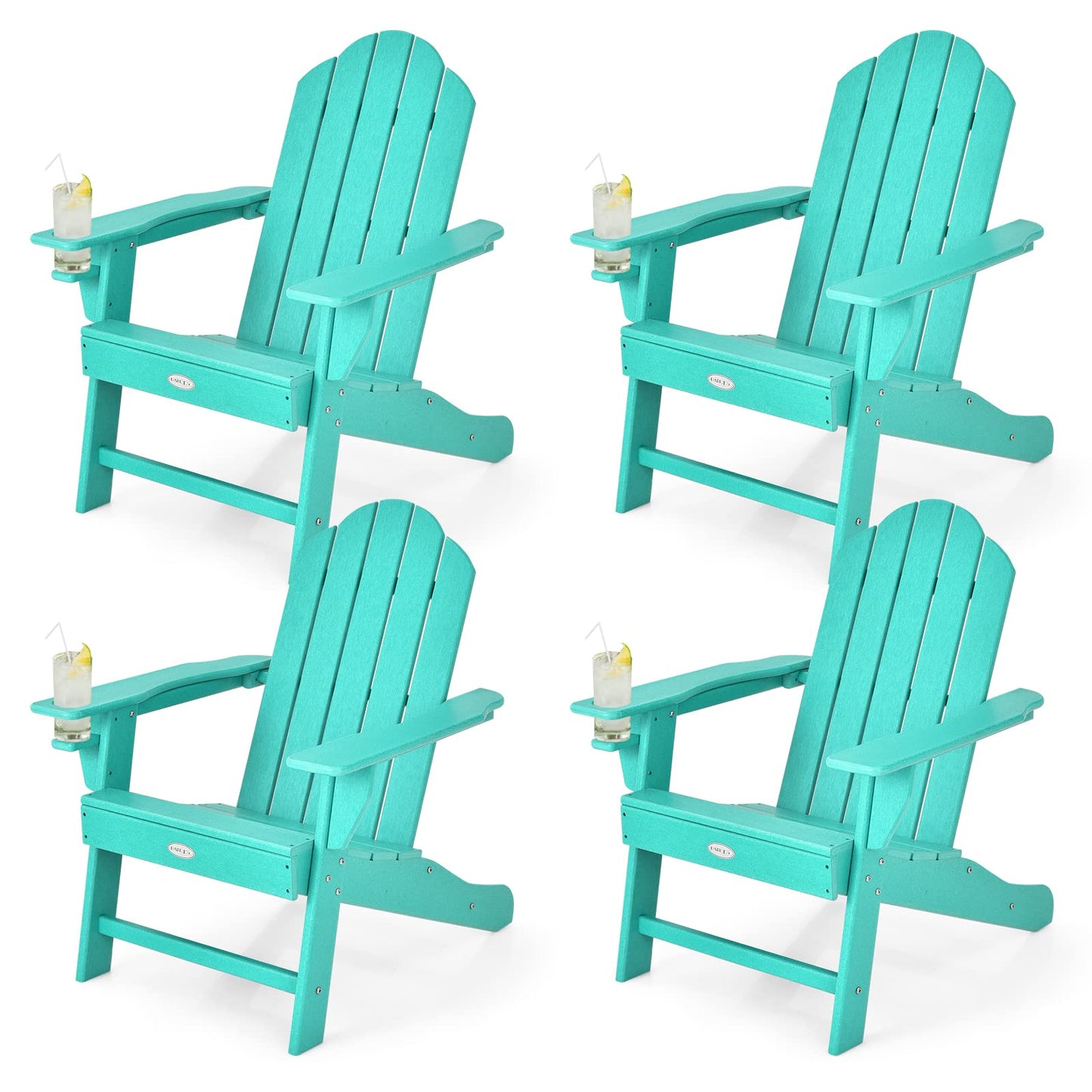 Tangkula Adirondack Chair Outdoor, Fade Resistant HDPE Armchairs with Cup Holder - 4*NP10292BK