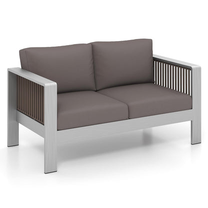 Tangkula Patio Aluminum Loveseat Sofa, Outdoor Furniture Set with Thick Back & Seat Cushions (Gray) - NP11417GR