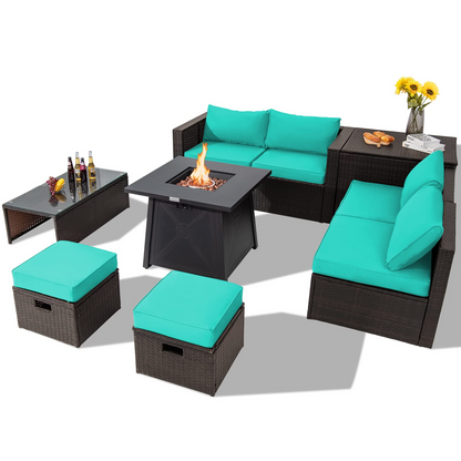 Tangkula 9 Pieces Patio Furniture Set with 30" Propane Fire Pit Table - OP70521+HW68592WH+