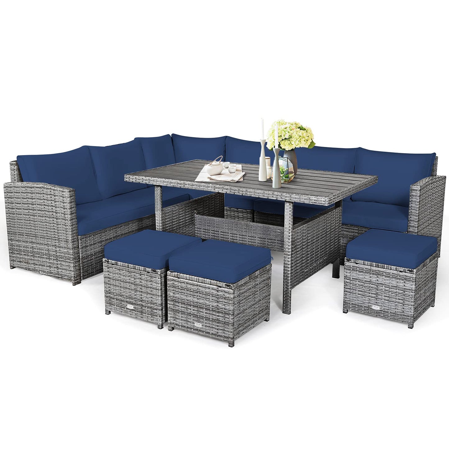 Tangkula 7 Pieces Patio Furniture Set, Outdoor Sectional Rattan Sofa Set with Cushions - HW67190BK+