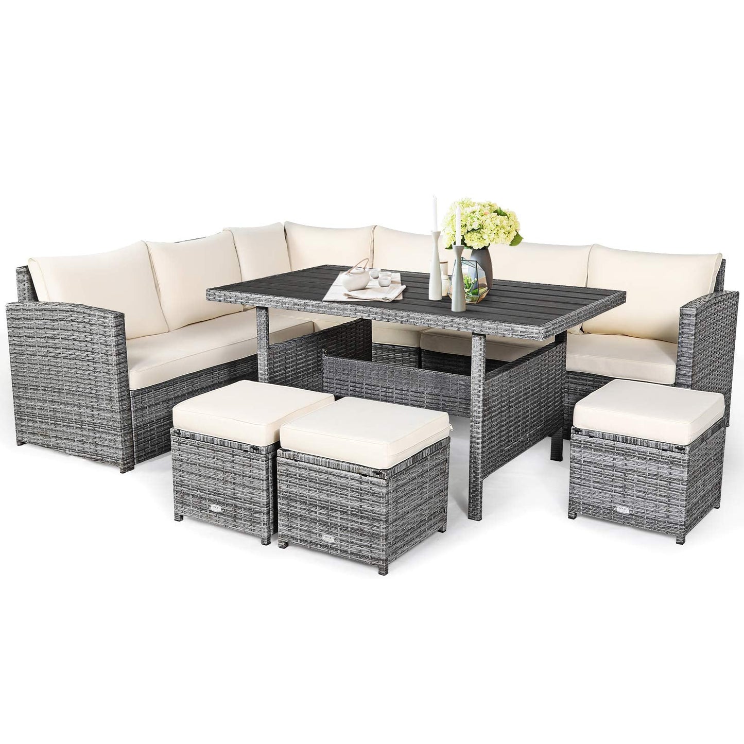 Tangkula 7 Pieces Patio Furniture Set, Outdoor Sectional Rattan Sofa Set with Cushions - HW67190BK+