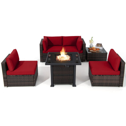 Tangkula 6 Piece Patio Wicker Conversation Set, Outdoor Rattan Sofa Set - NP10618CF+HW68691BDK+