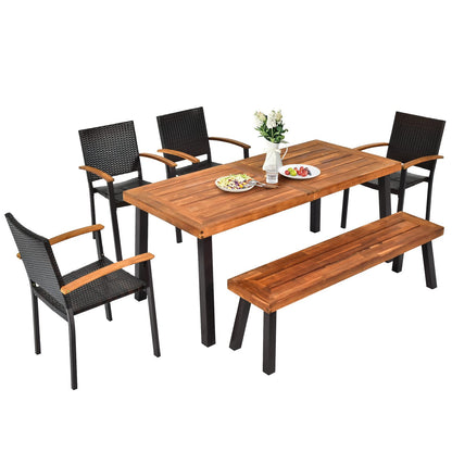 Tangkula 6 Piece Outdoor Dining Set, Patiojoy Outdoor Wicker Conversation Set - HW66354+OP70690+HW66352