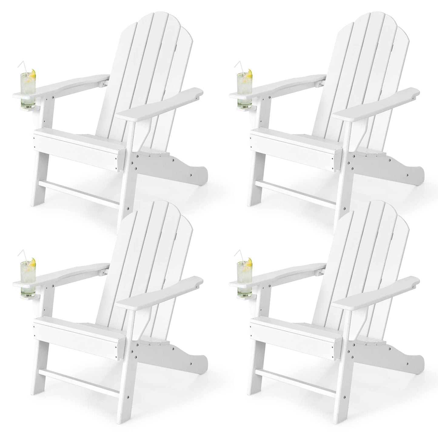 Tangkula Adirondack Chair Outdoor, Fade Resistant HDPE Armchairs with Cup Holder - 4*NP10292BK