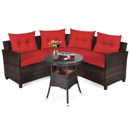 Tangkula 4-Piece Patio Furniture Set, C-Shape Outdoor Wicker Sectional Sofa Set - HW66920BK+
