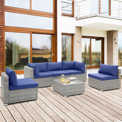 Tangkula Outdoor Wicker Furniture Set with Tempered Glass Coffee Table, Comfy Seat & Back Cushions - HW71245NY+