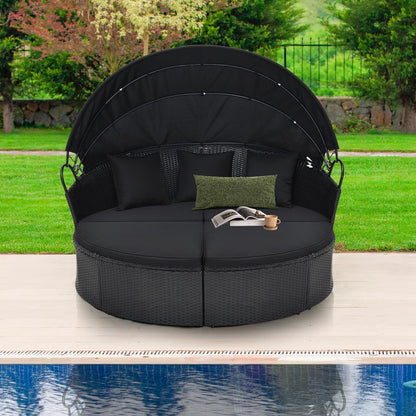 Tangkula Outdoor Patio Round Daybed with Retractable Canopy - HW71564DK+