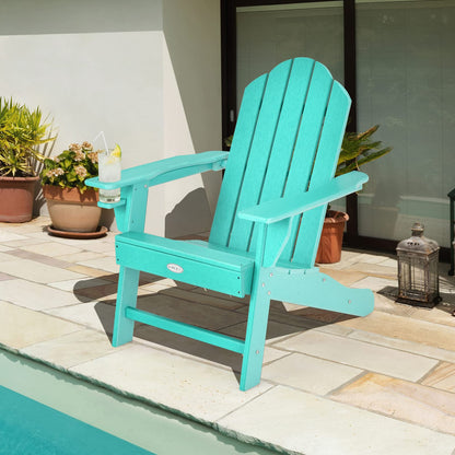 Tangkula Adirondack Chair Outdoor, Fade Resistant HDPE Armchairs with Cup Holder - 4*NP10292BK