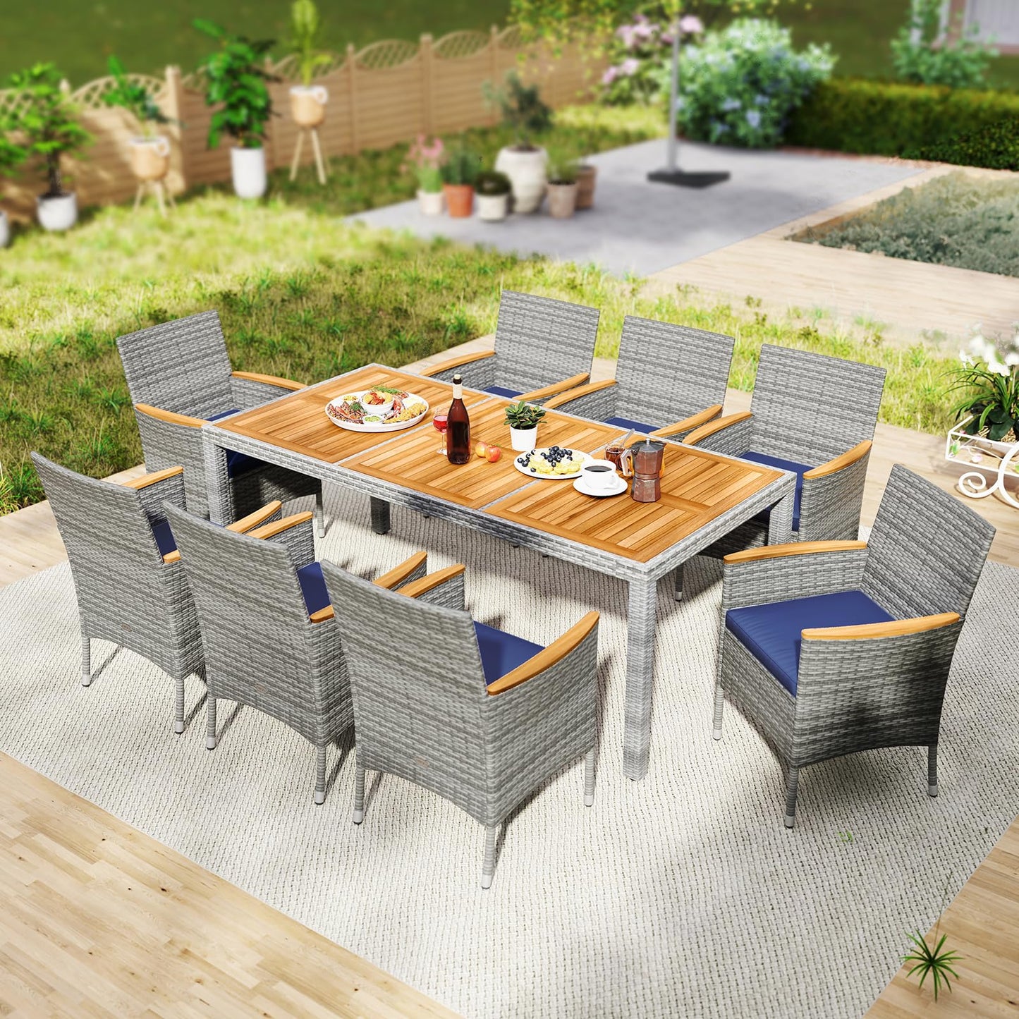 Tangkula 9 Pieces Patio PE Wicker Dining Set - HW73183NY+