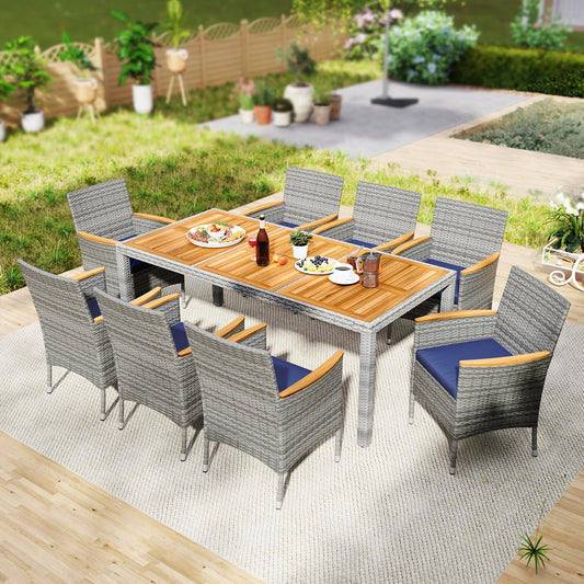 Tangkula 9 Pieces Patio PE Wicker Dining Set - HW73183NY+