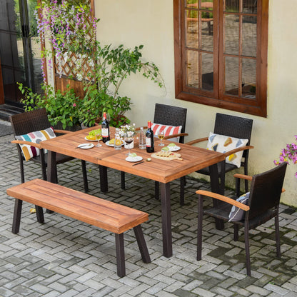 Tangkula 6 Piece Outdoor Dining Set, Patiojoy Outdoor Wicker Conversation Set - HW66354+OP70690+HW66352