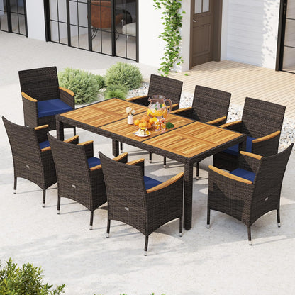 Tangkula 9 Pieces Patio PE Wicker Dining Set - HW73184WH+