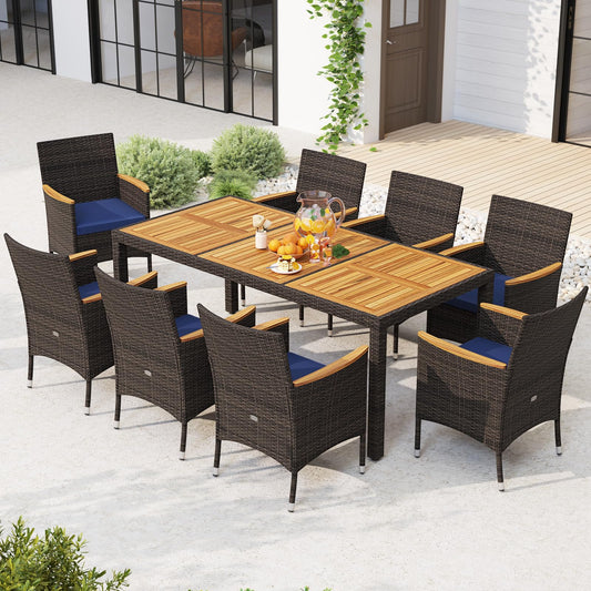 Tangkula 9 Pieces Patio PE Wicker Dining Set - HW73184WH+