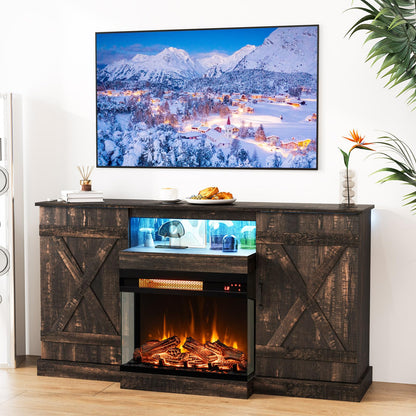 Tangkula 58” Fireplace TV Stand with 23” 3-Side Glass Electric Fireplace - HV10482CF+FP10806US-BK