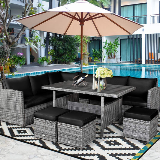 Tangkula 7 Pieces Patio Furniture Set, Outdoor Sectional Rattan Sofa Set with Cushions - HW67190BK+
