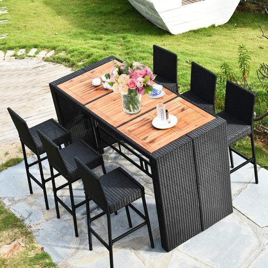 Tangkula 7 Pieces Outdoor Wicker Bar Set, Rattan Dining Set - HW63219+