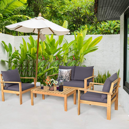 Tangkula Outdoor Conversation Sofa and Table Set with Water Resistant Cushions - HW64146+