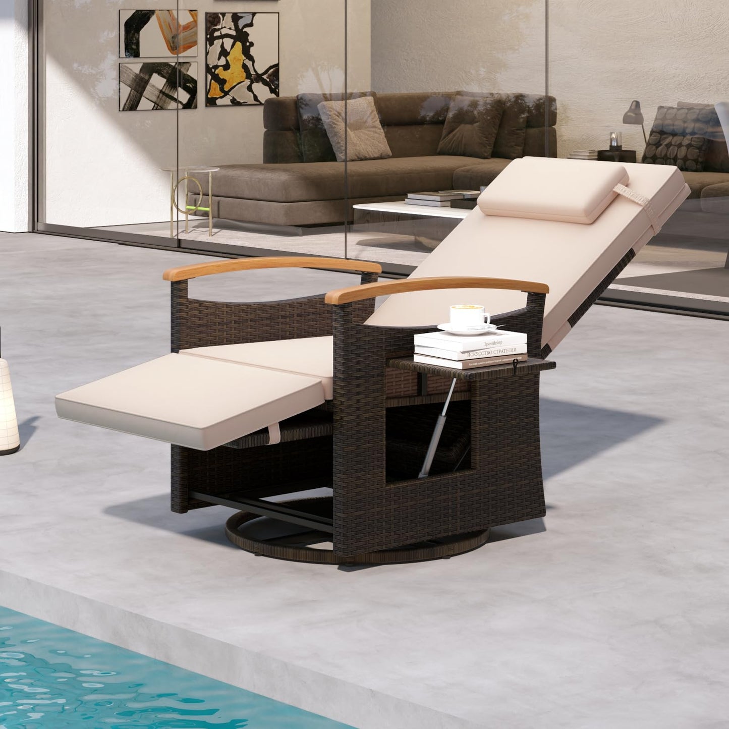 Tangkula Patio Rattan 360 Degree Swivel Recliner Chair, Wicker Lounge Chair w/Adjustable Backrest &amp; Footrest - HW72726BN