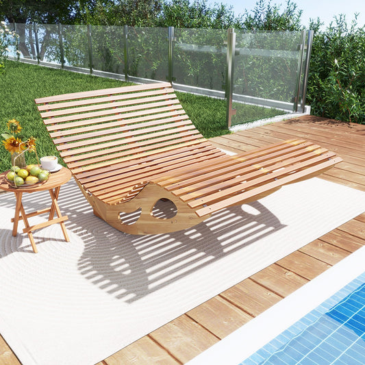 Tangkula Outdoor Double Chaise Lounge Chair, Acacia Wood Rocking Sunbed with Slatted Backrest and Seat - NP12023