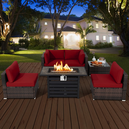 Tangkula 6-Piece Patio Furniture Set with 42 Inches Propane Fire Pit Table - NP10461+HW68691BDK+