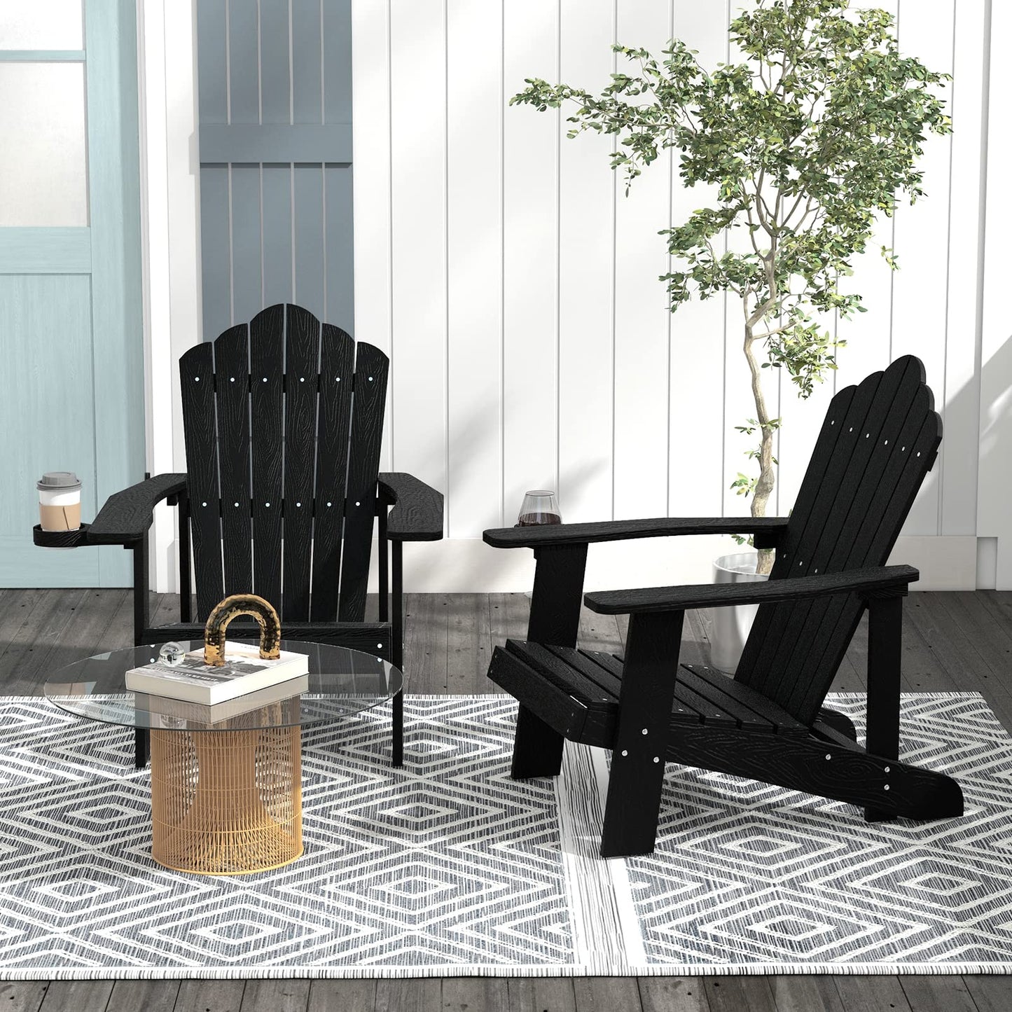 Tangkula Oversized Adirondack Chair, Patio Lounge Chairs w/Adjustable Cup Holder - NP10983BK