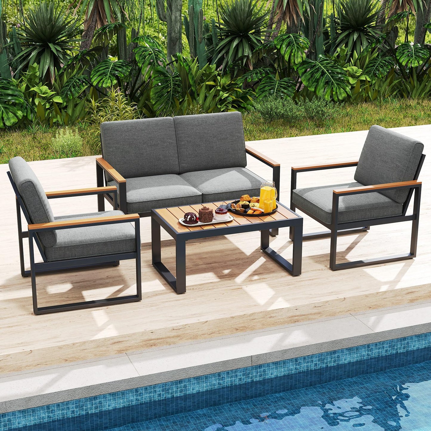 Tangkula 4/8 Piece Patio Aluminum Furniture Set(Gray) - NP11997GR+