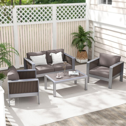 Tangkula Patio Aluminum Loveseat Sofa, Outdoor Furniture Set with Thick Back & Seat Cushions (Gray) - NP11417GR
