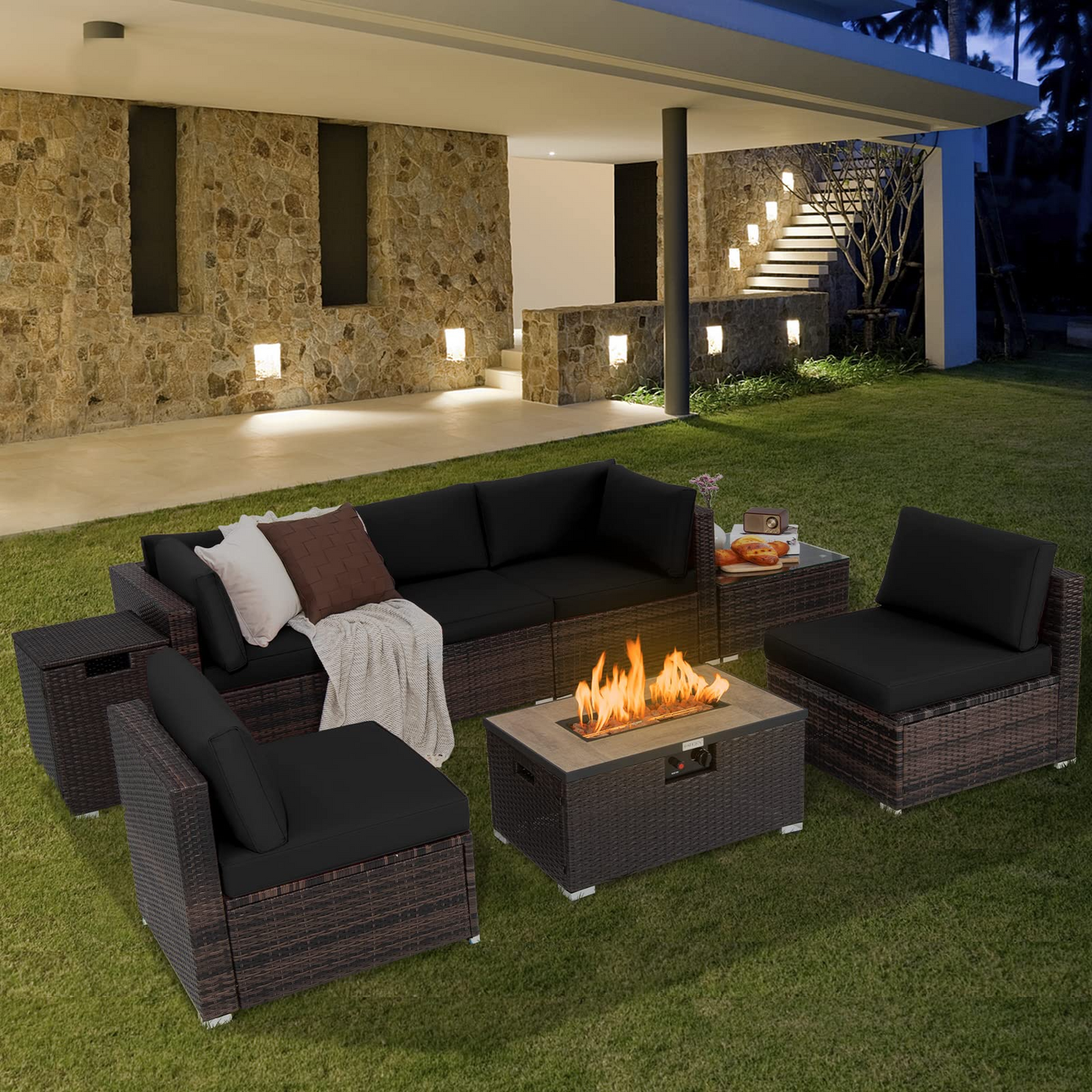 Tangkula 8 Piece Outdoor Wicker Sofa Set, Patio Rattan Conversation Set - NP10261CF+HW67937WHA+
